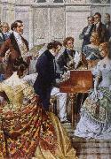 franz von schober play the piano when Schubert oil painting on canvas